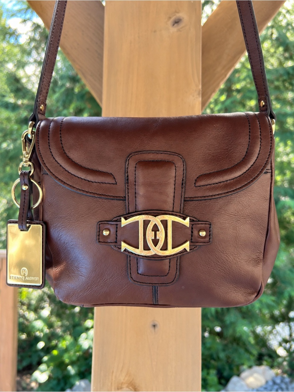 Etienne Aigner Brown Genuine Leather Crossbody Bag